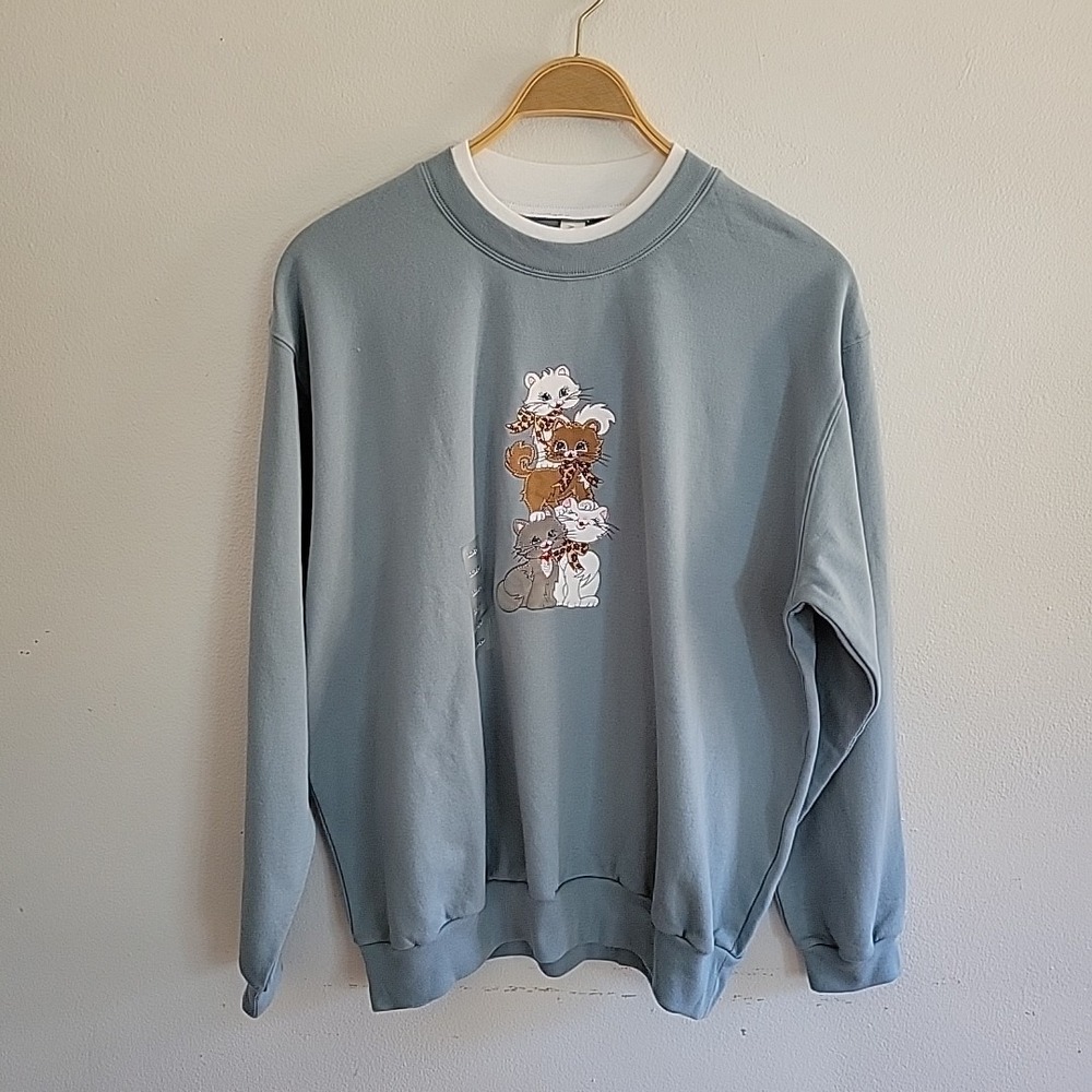 Vintage Morning Sun Sweatshirt XL Stacked Cats Fleece Pullover Casual Comfy NEW‎